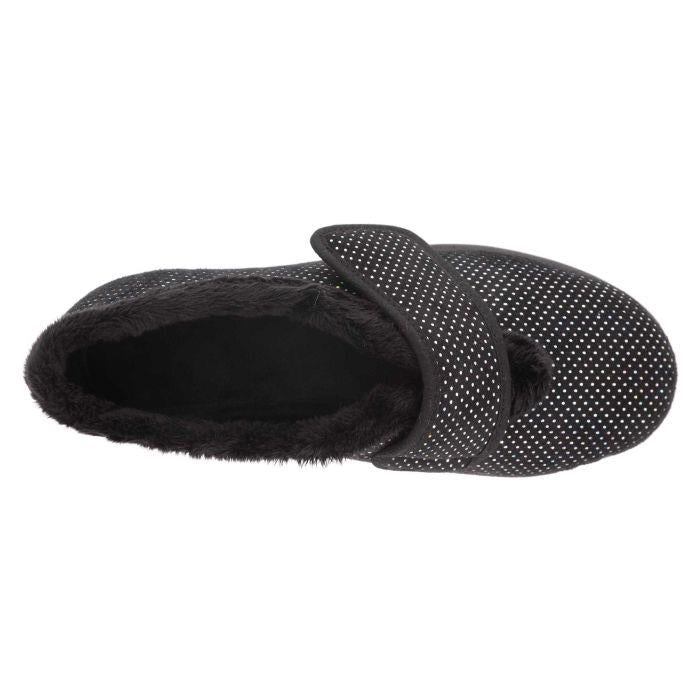 Women's Wide Fit DB Heidi Slippers in Black Velour / Shiny Dot - Image 5