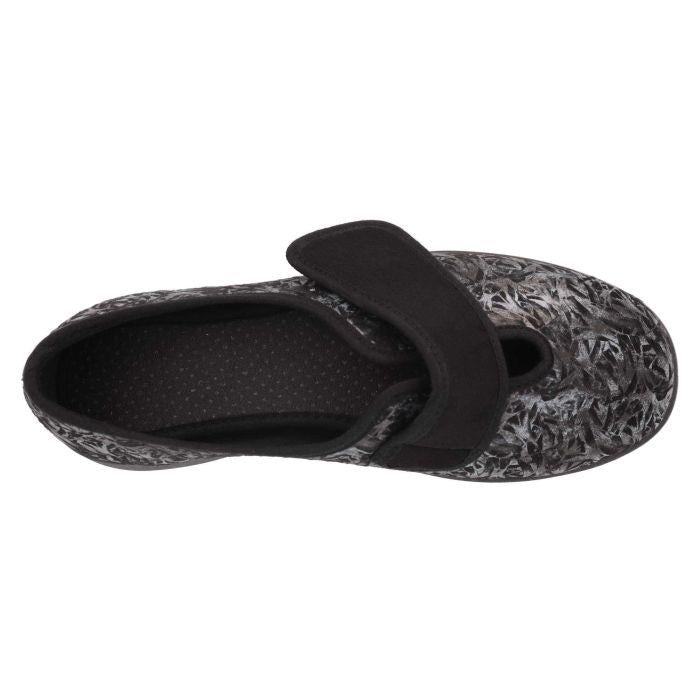 Women's Wide Fit DB Lavender Slippers in Blue Floral Stretch Textile - Image 5