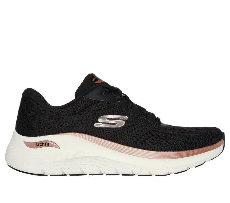 Women's Wide Fit Skechers Arch Fit 150067 2.0 Glow The Distance Trainers in Black/Rose Gold - Image 2