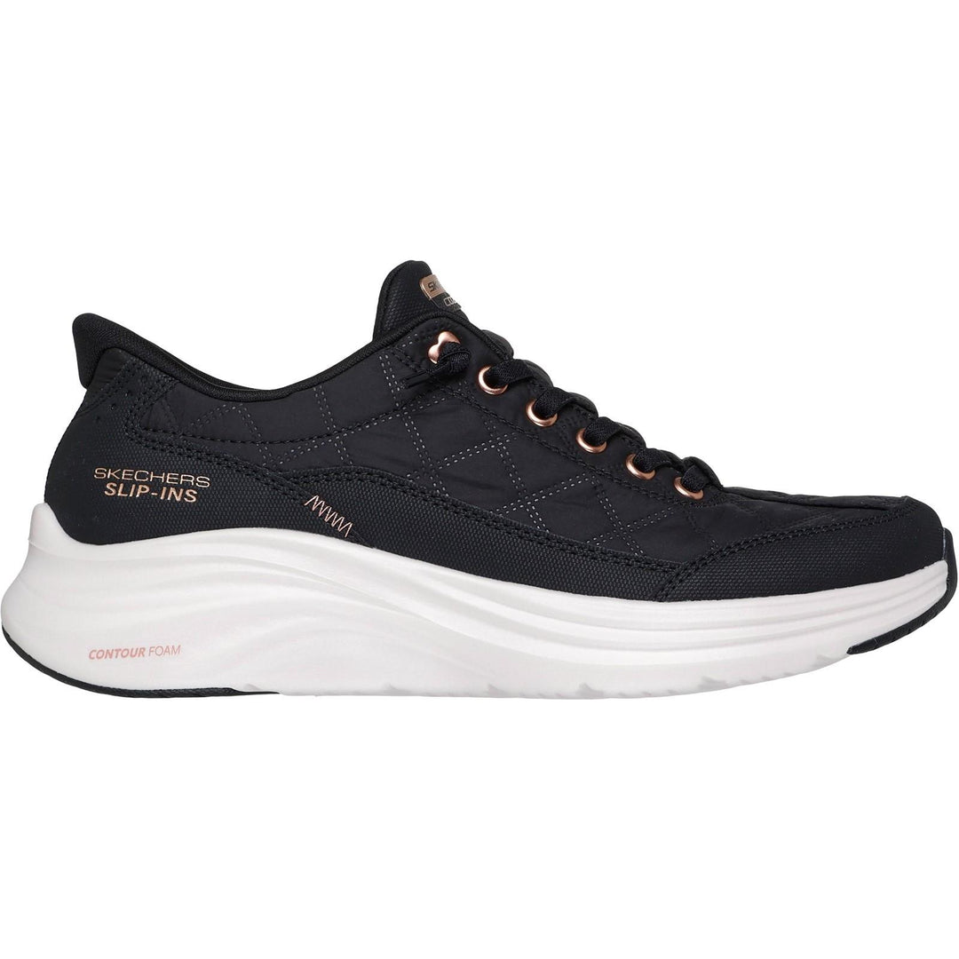 Women's Wide Fit Skechers 150413 Slip-ins Contour Foam Cozy Fit Golden Hour Trainers in Black/Rose Gold - Image 2