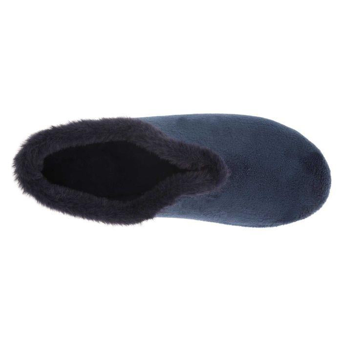 Women's Wide Fit DB Faye Slip on Slippers in Navy Velour - Image 1