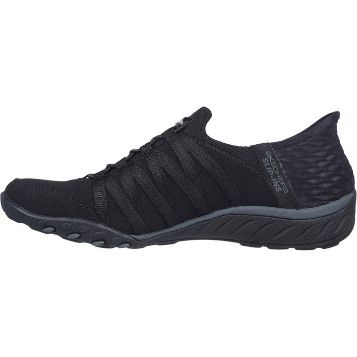 Women's Wide Fit Skechers 100593 Breathe Easy Roll Shoes in Black - Image 1