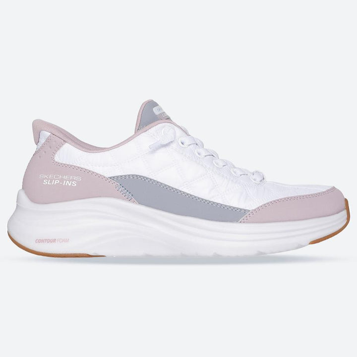 Women's Wide Fit Skechers 150404 Slip-ins Contour Foam Cozy Fit Trainers in White/Lavender - Image 1