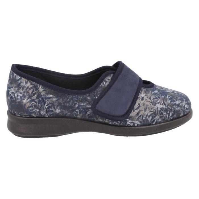 Women's Wide Fit DB Lavender Slippers in Blue Floral Stretch Textile - Image 1
