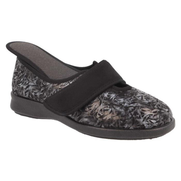 Women's Wide Fit DB Lavender Slippers in Blue Floral Stretch Textile - Image 1