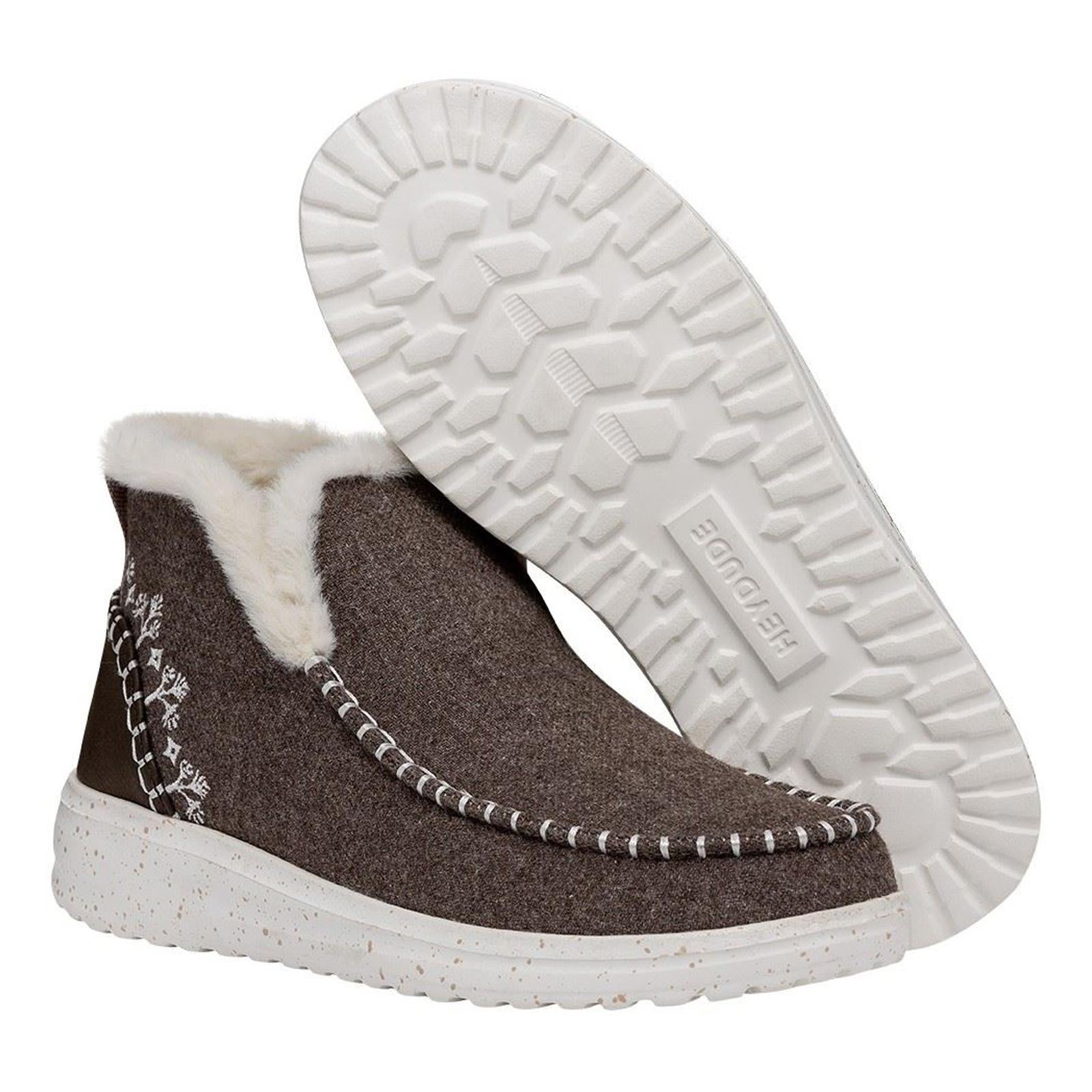 Women s Wide Fit Heydude 40208 Denny Wool Faux Shearling Ankle Boots Walnut Heydude Wide Fit Shoes Wide Fit Shoes UK