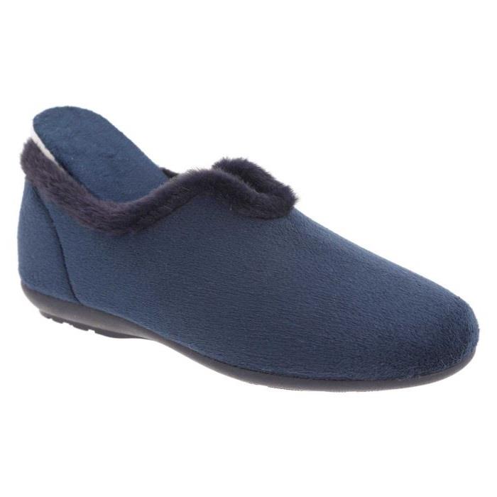 Women's Wide Fit DB Faye Slip on Slippers in Navy Velour - Image 5