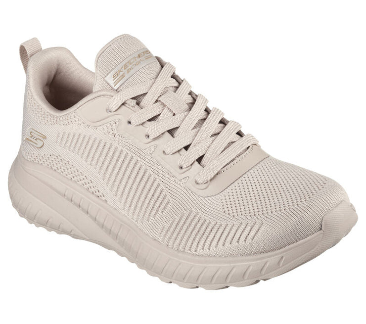 Womens Wide Fit Skechers Bobs Squad Chaos Face Off 117209 Vegan Trainers - Nude/Natural