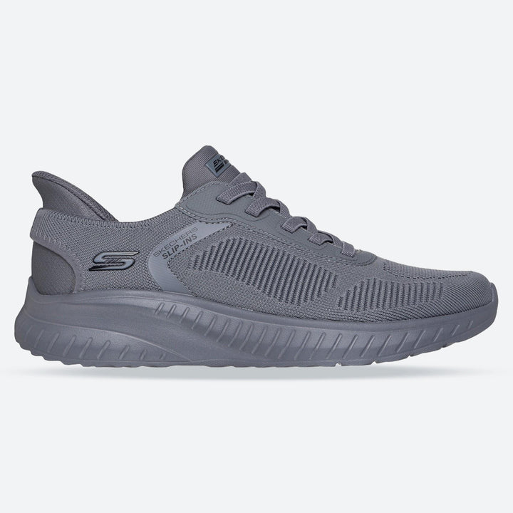 Men's Wide Fit Skechers Slip-ins 118312 Bobs Sport Squad Chaos Solid Step Trainers in Dark Grey - Image 1