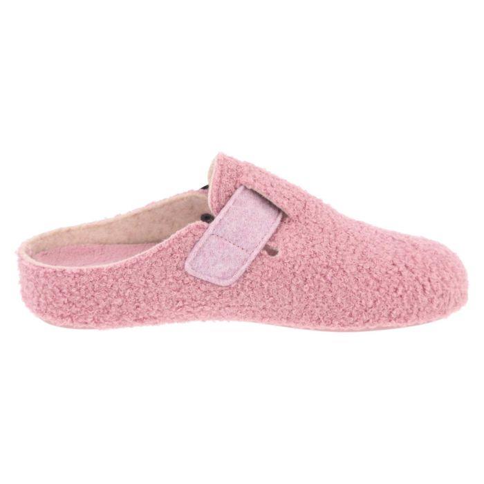 Women's Wide Fit DB Gill Buckle Mule Slippers in Pink Fleece - Image 1