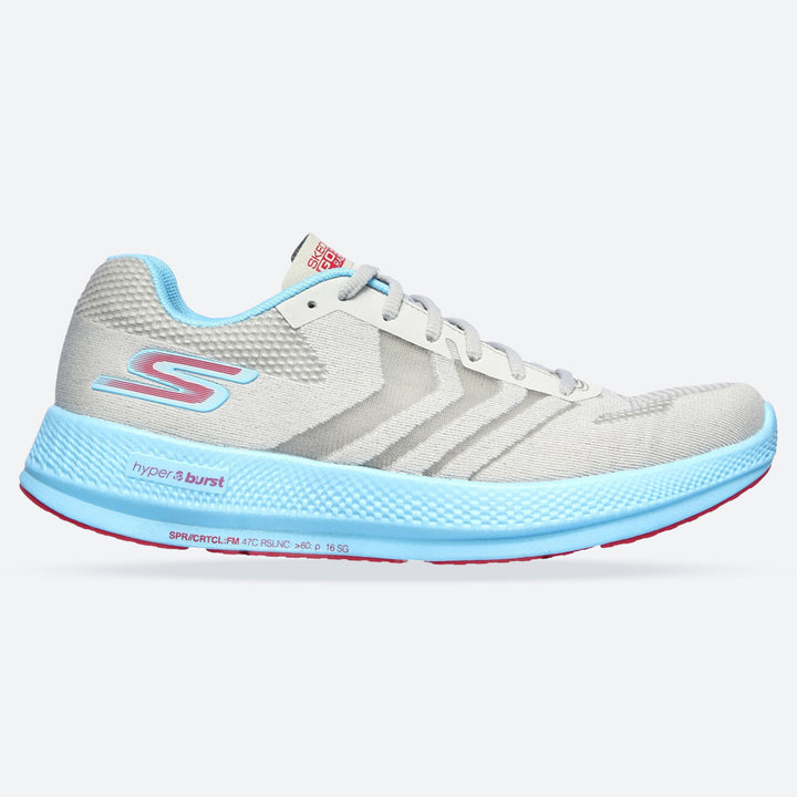 Women's Wide Fit Skechers 130001  Go Run Razor + Sports Trainers - Grey/Aqua/Pink