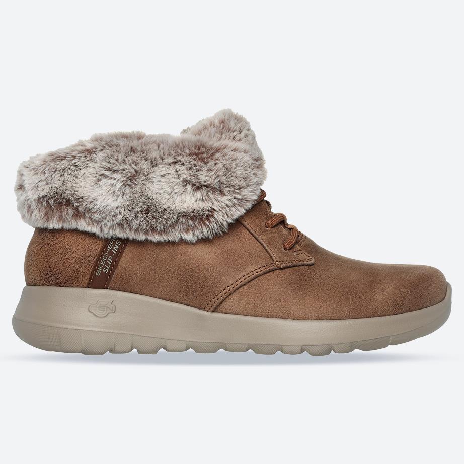 Women's Wide Fit Skechers 144803 Slip-ins On The Go Joy Cozy Charm Boots in Chestnut - Image 1