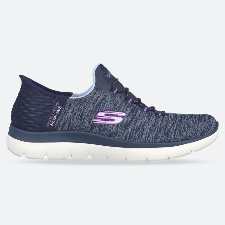 Women's Wide Fit Skechers 149937W Summits Dazzling Haze Vegan Trainers - Navy/Purple