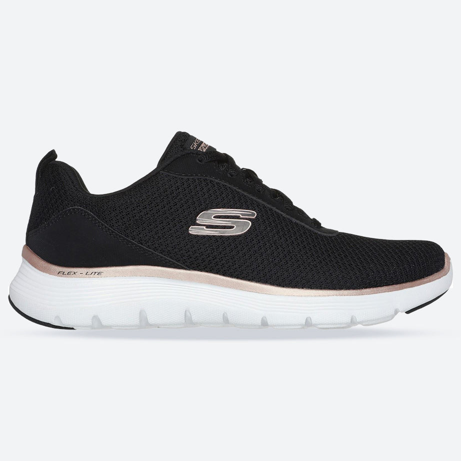 Womens Wide Fit Skechers 150206 Flex Appeal 5.0 Uptake Trainers in White/Silver - Image 1