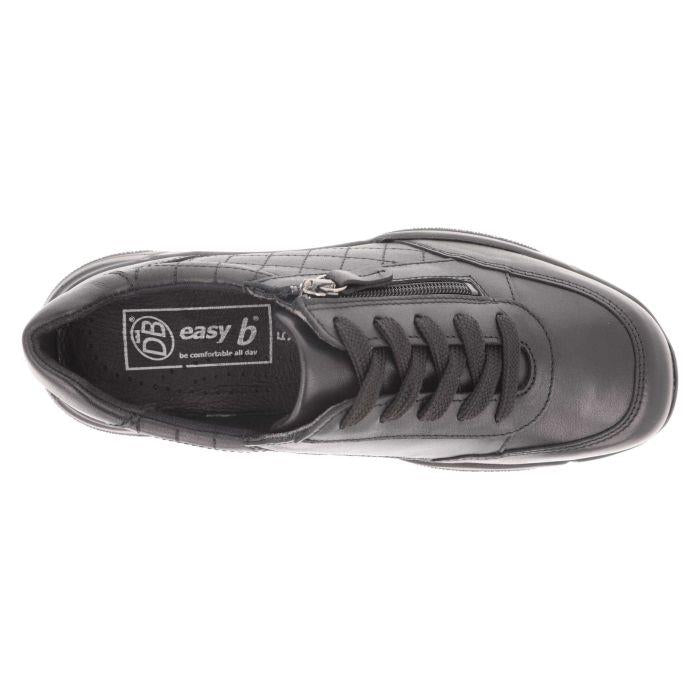 Women's Wide Fit DB Harebell Zip/Lace Shoes in Black Leather - Image 1