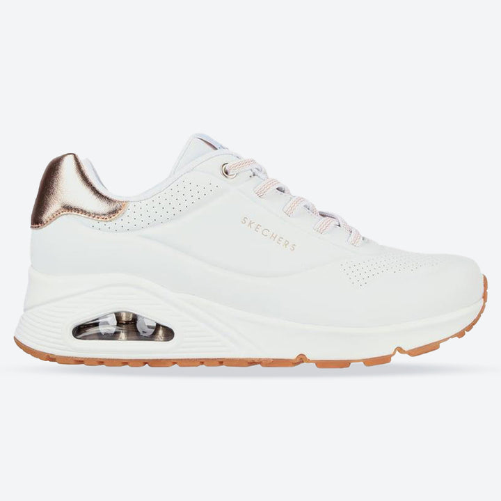 Women's Wide Fit Skechers Uno 155196W Shimmer Away Trainers - White