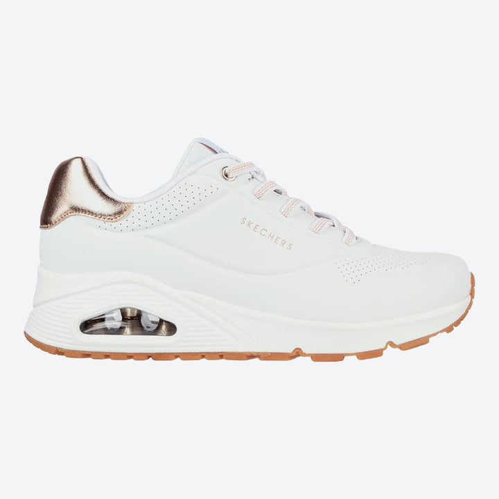 Women's Wide Fit Skechers Uno 155196W Shimmer Away Trainers - White