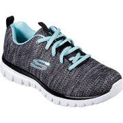 Women's Wide Fit Skechers 12614 Graceful Twisted Fortune Trainers - Black/Turquoise