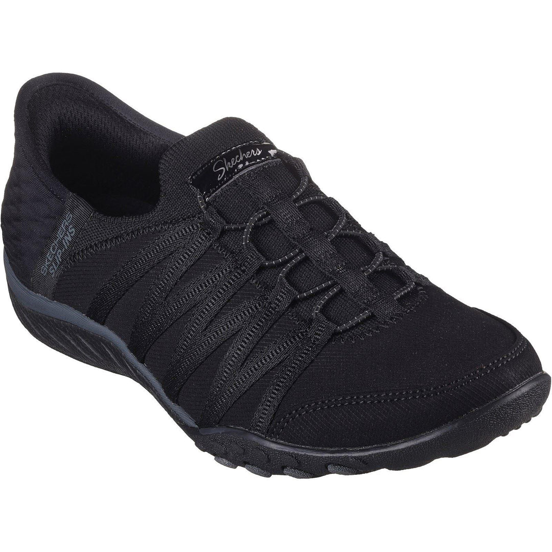 Women's Wide Fit Skechers 100593 Breathe Easy Roll Shoes in Black - Image 2