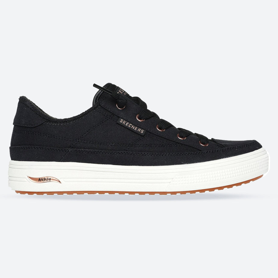 Women's Wide Fit Skechers 177190W Arch Fit Arcade Meet Ya There Shoes - Black in Black - Image 1