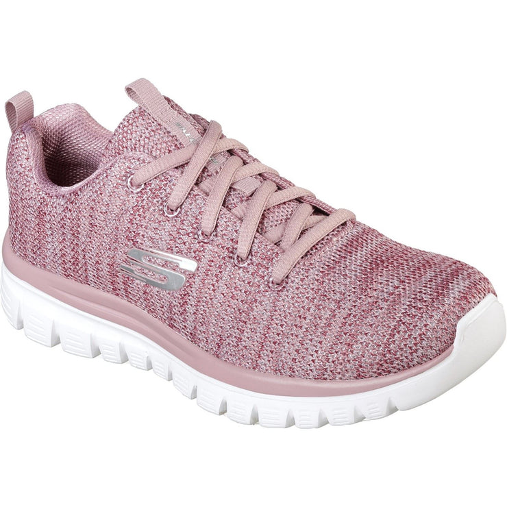 Women's Wide Fit Skechers 12614 Graceful Twisted Fortune Trainers - Mauve