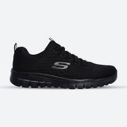 Women's Wide Fit Skechers 12615  Graceful Get Connected Sports Trainers - Black