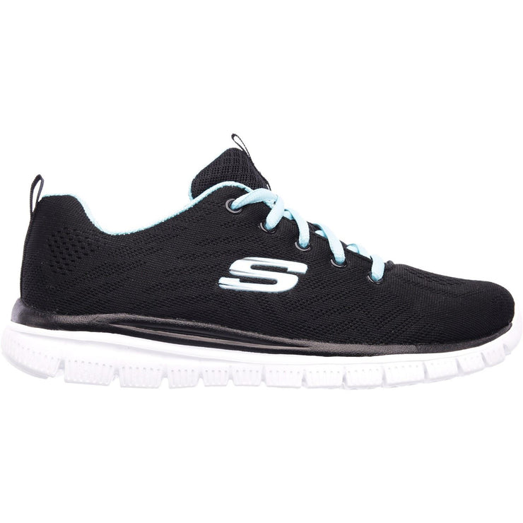 Women's Wide Fit Skechers 12615  Graceful Get Connected Sports Trainers - Black/Turquoise