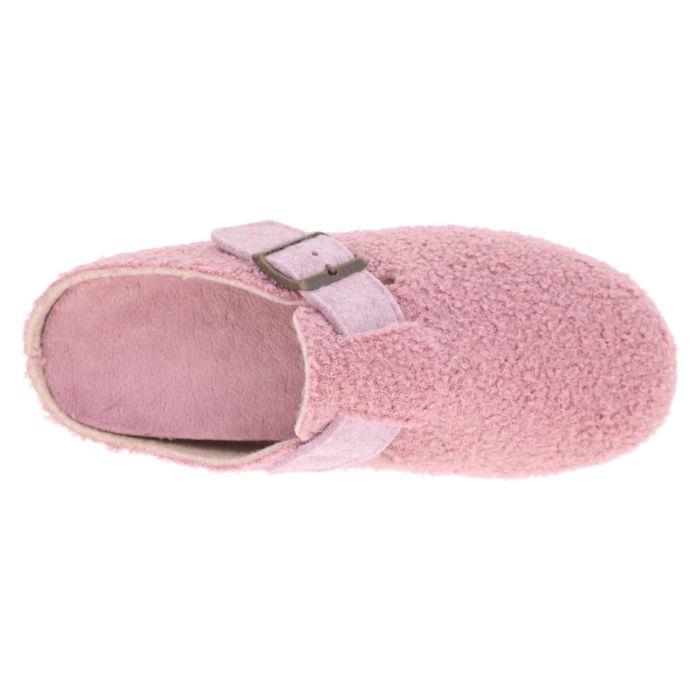 Women's Wide Fit DB Gill Buckle Mule Slippers in Pink Fleece - Image 1