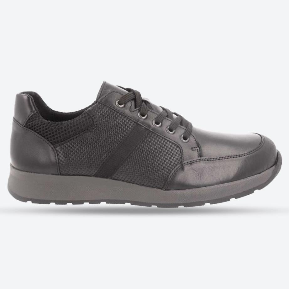 Men's Wide Fit DB Jerome Trainers in Black Leather - Image 1