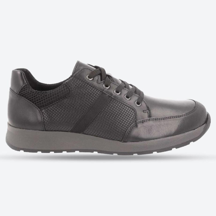 Men's Wide Fit DB Jerome Trainers in Black Leather - Image 1
