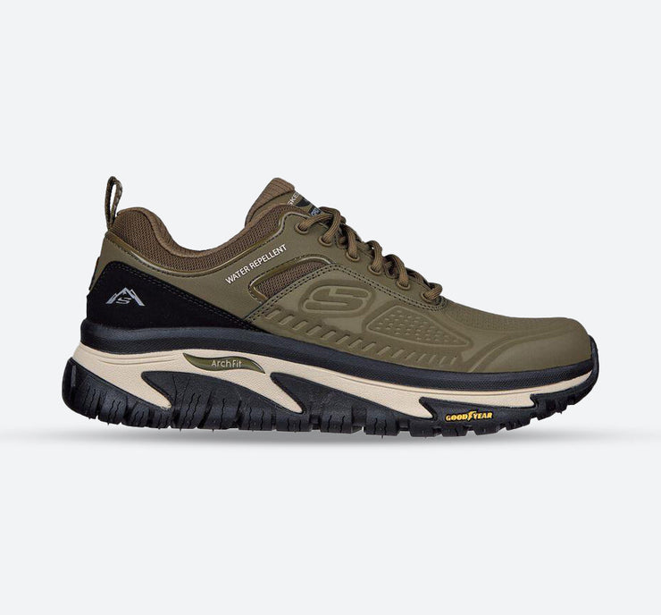 Men's Wide Fit Skechers 237333 Relaxed Fit Road Walker Recon Good Year Trainers - Olive/Black