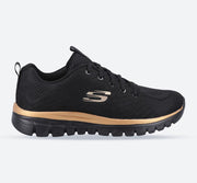Women's Wide Fit Skechers 12615 Graceful Get Connected Sports Trainers - Black/Rose Gold