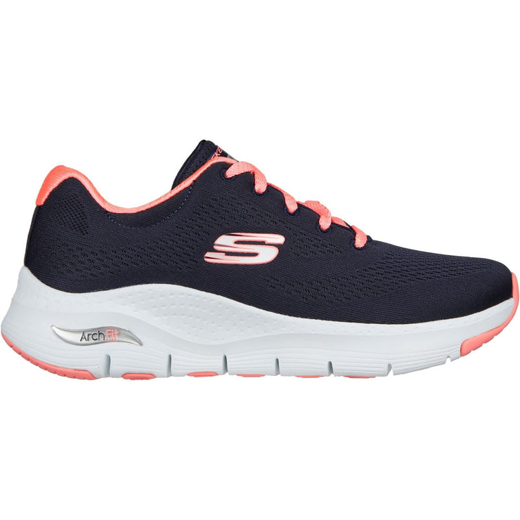Women's Wide Fit Skechers 149057 Unny Outlook Sports Trainers - Navy Mesh/Coral