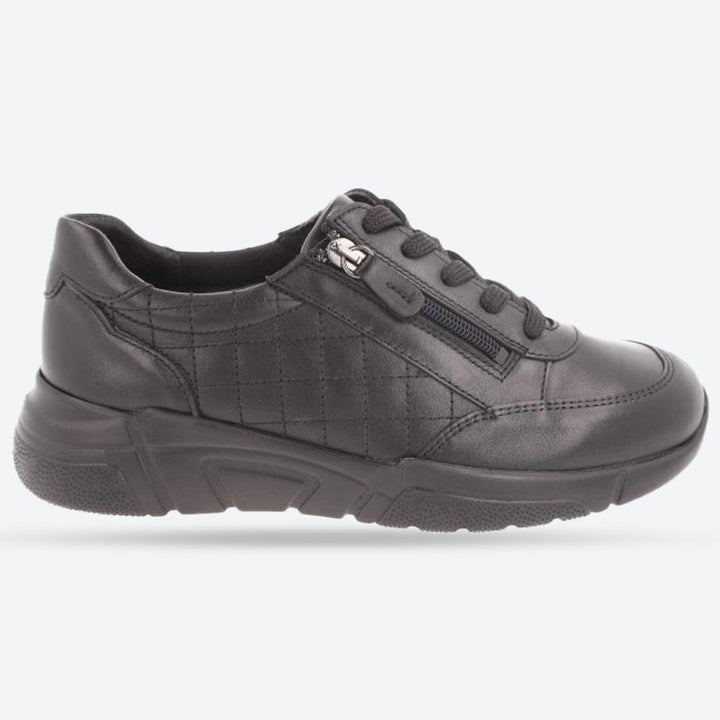 Women's Wide Fit DB Harebell Zip/Lace Shoes in Black Leather - Image 1