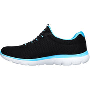 Women's Wide Fit Skechers 12980 Summits Slip On Sports Trainers - Black/Turquoise