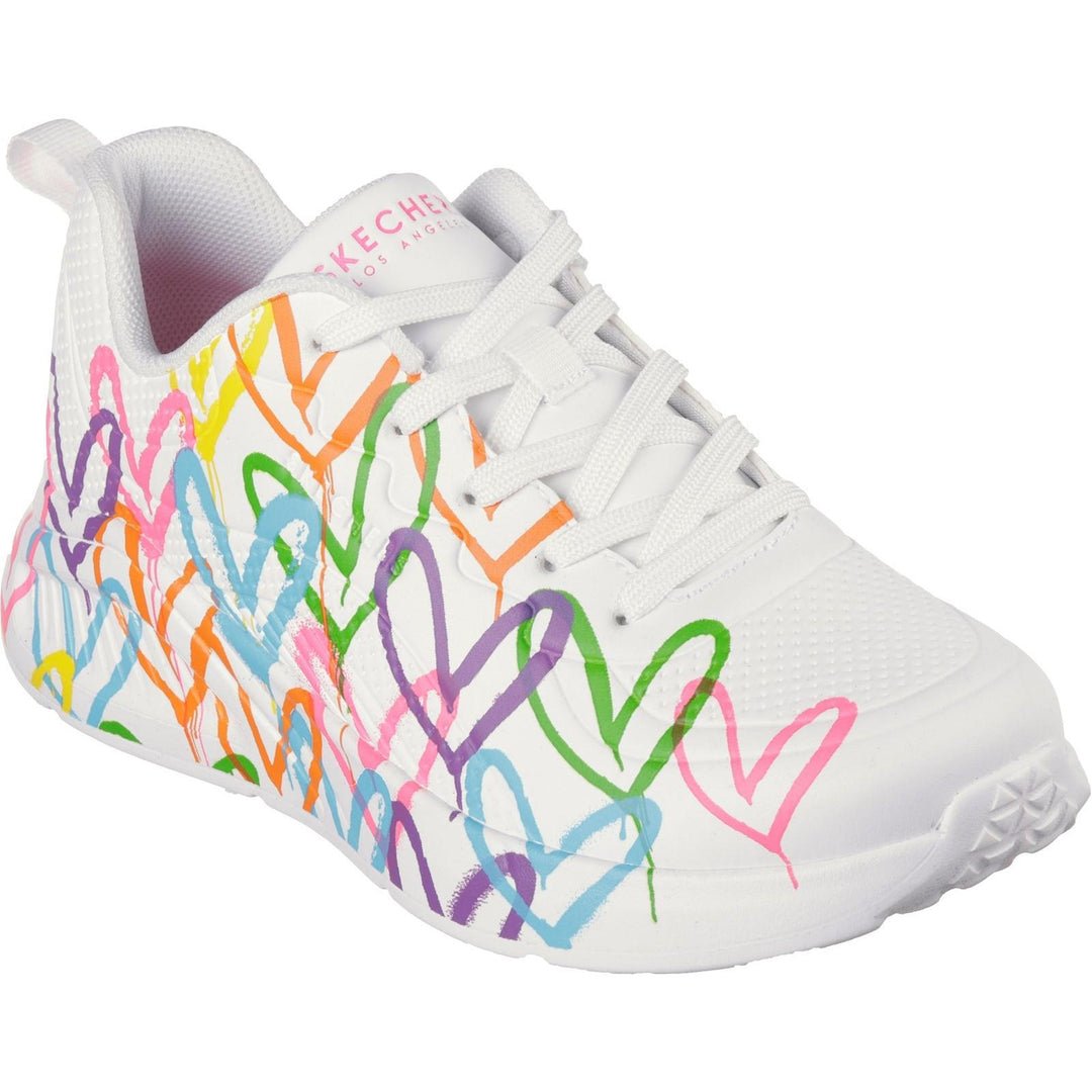 Women's Wide Fit Skechers 177977 Uno Lite Heart Of Hearts Trainers in Black/Multi - Image 8