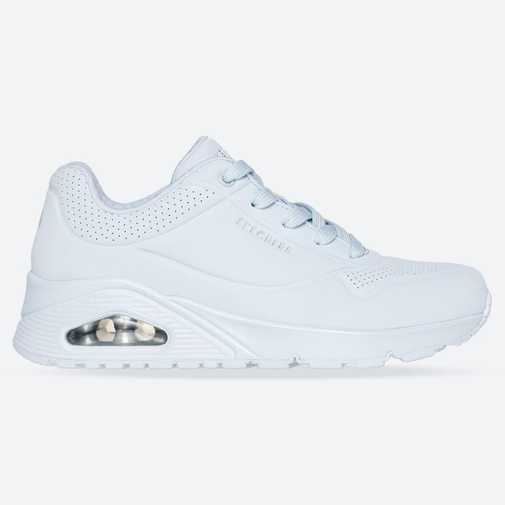 Women's Wide Fit Skechers 73690 Uno - Stand On Air Walking Street Wear Trainers - Light Denim