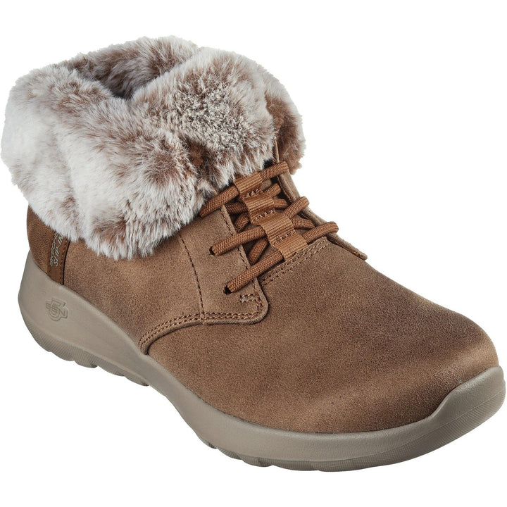 Women's Wide Fit Skechers 144803 Slip-ins On The Go Joy Cozy Charm Boots in Chestnut - Image 1