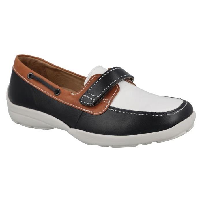 Women's Wide Fit DB Fiddle Shoes in Black Leather / Patent / Spot - Image 6