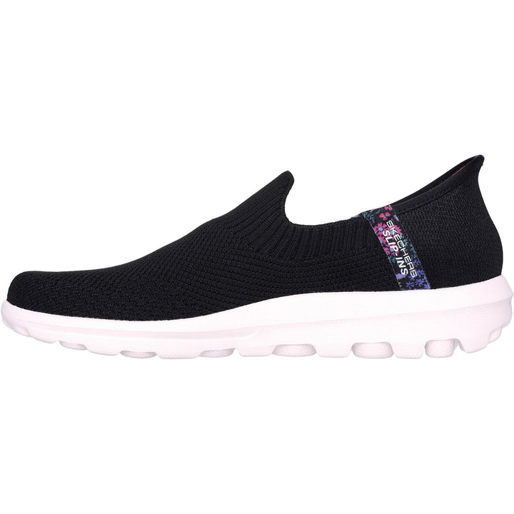 Women's Wide Fit Skechers 124799 Slip-ins Go Walk Travel Trainers in Black - Image 1
