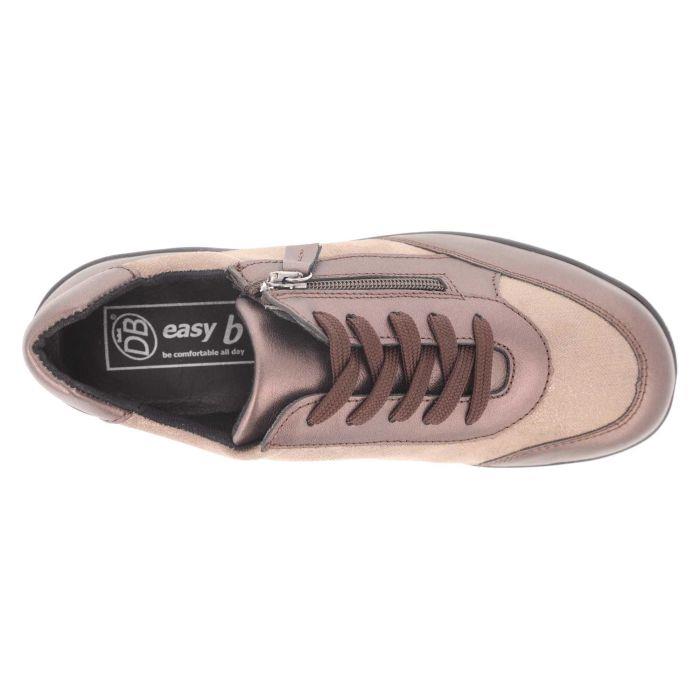 Women's Wide Fit DB Wayfaring Trainers in Brown Leather / Taupe Stretch - Image 5