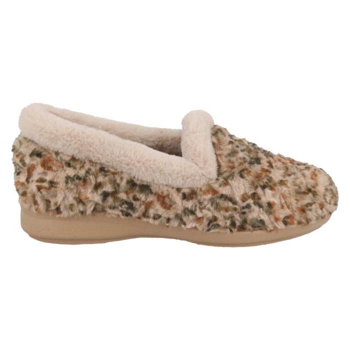 Women's Wide Fit DB Paige Slip on Slippers in Beige Multi Textile - Image 2