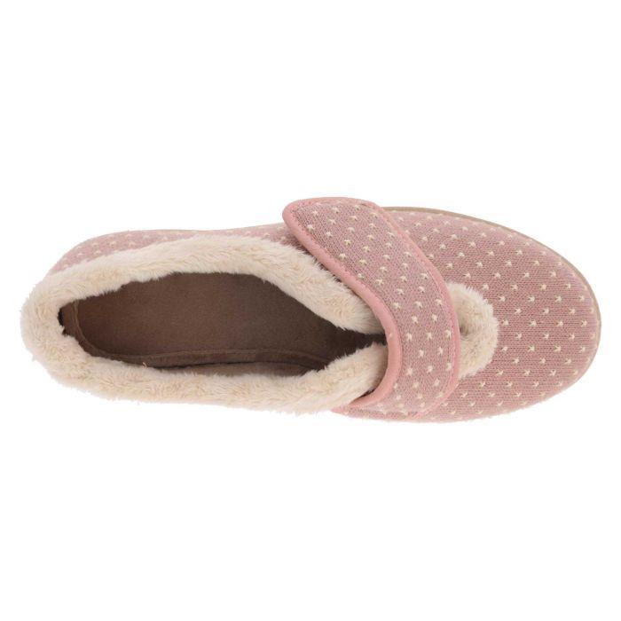 Women's Wide Fit DB Snowdrop Slippers in Rose Star Stitched Textile - Image 1