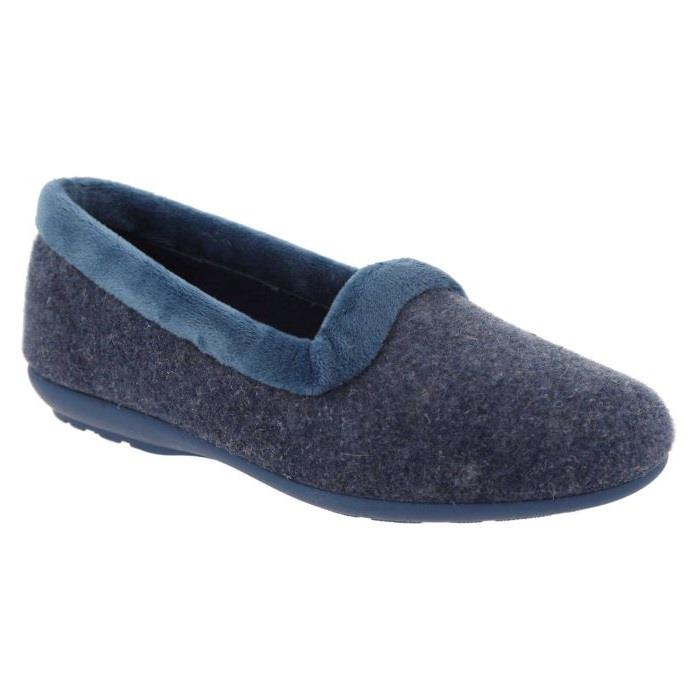 Women's Wide Fit DB Celia Slippers in Navy Felt - Image 1