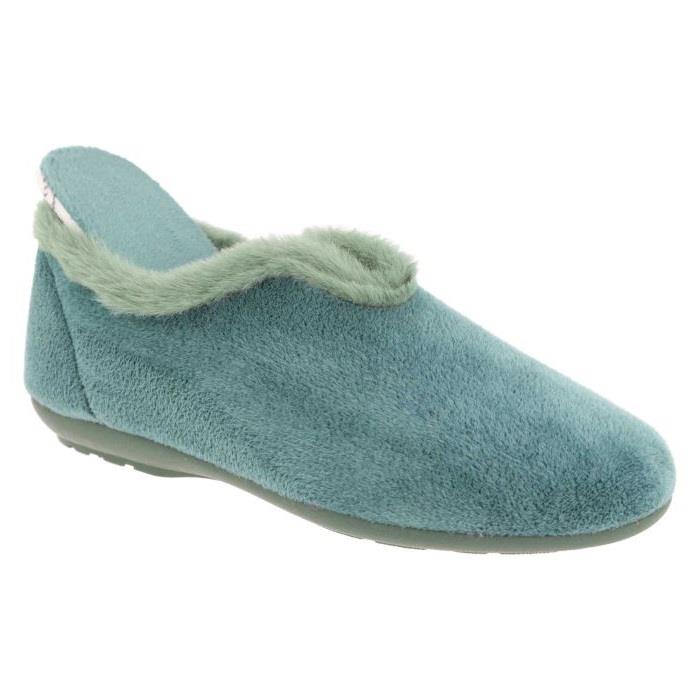 Women's Wide Fit DB Faye Slip on Slippers in Navy Velour - Image 1