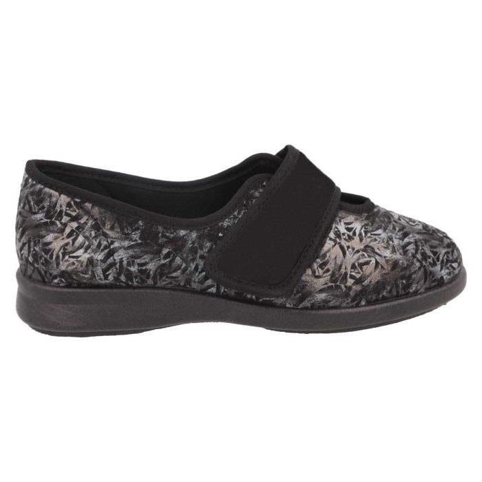 Women's Wide Fit DB Lavender Slippers in Blue Floral Stretch Textile - Image 2