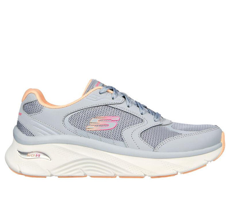 Women's Wide Fit Skechers 149686 Relaxed Fit Arch Fit D'lux Trainers - Gray/Coral