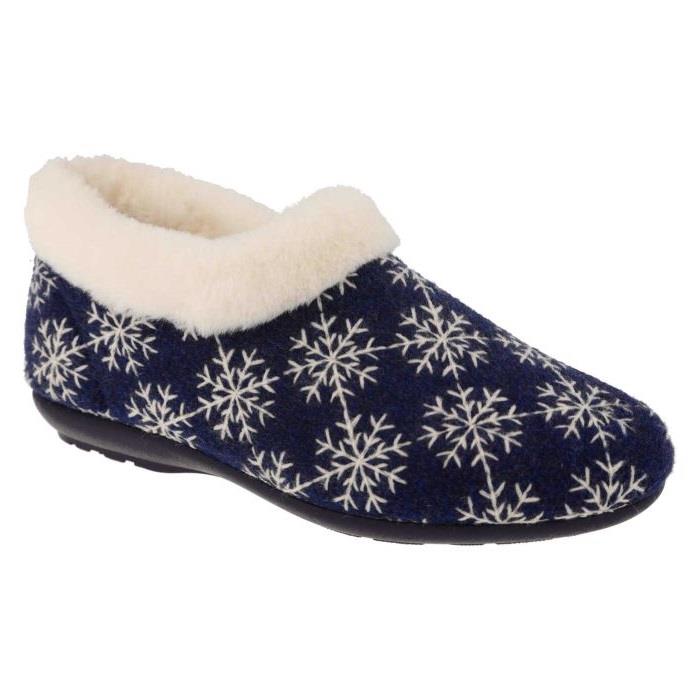 Women's Wide Fit DB Libby Slippers in Navy / White Snowflake - Image 3