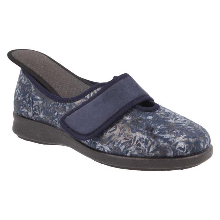 Women's Wide Fit DB Lavender Slippers in Blue Floral Stretch Textile - Image 1
