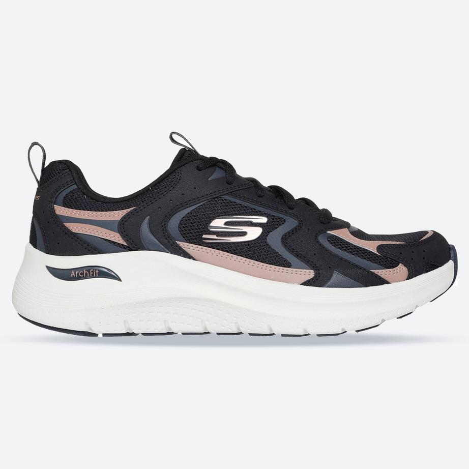 Women's Wide Fit Skechers 150332 Arch Fit 2.0 Vintage Luxe Trainers in Black/Rose Gold - Image 1